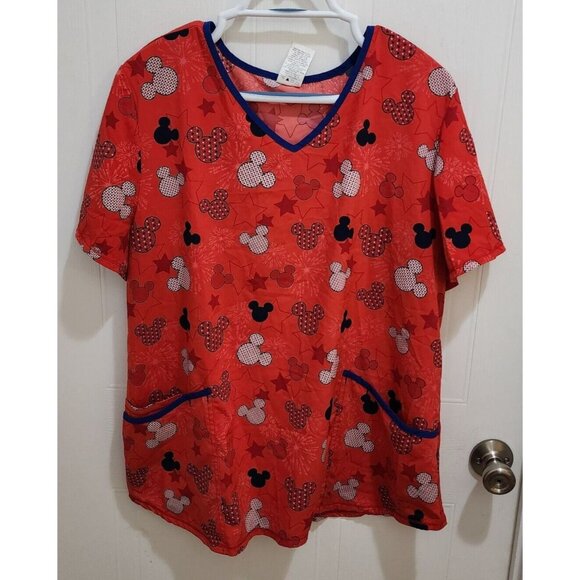 Disney Short Sleeve Scrub Top Mickey Mouse Independance Day 4th Of July Size XL - Picture 1 of 10